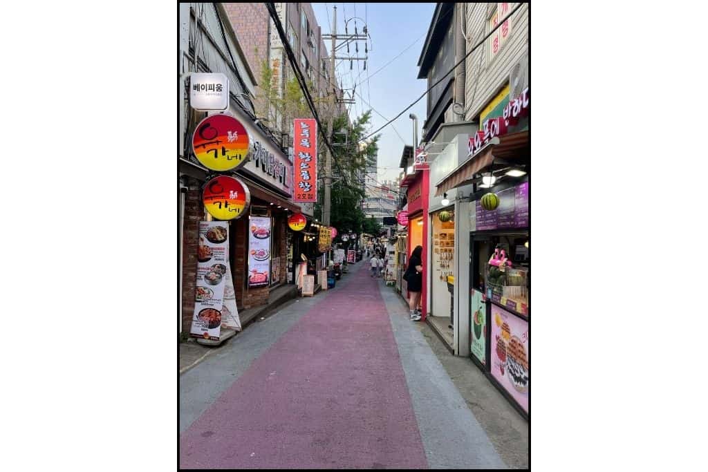 A photo of food stalls in Hongdae