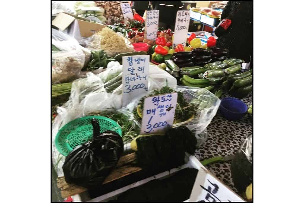 Food products for sale at a traditional market in Seoul