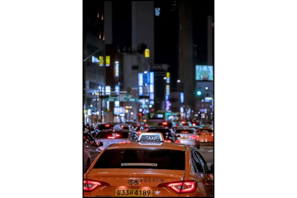Taxi in Seoul at night