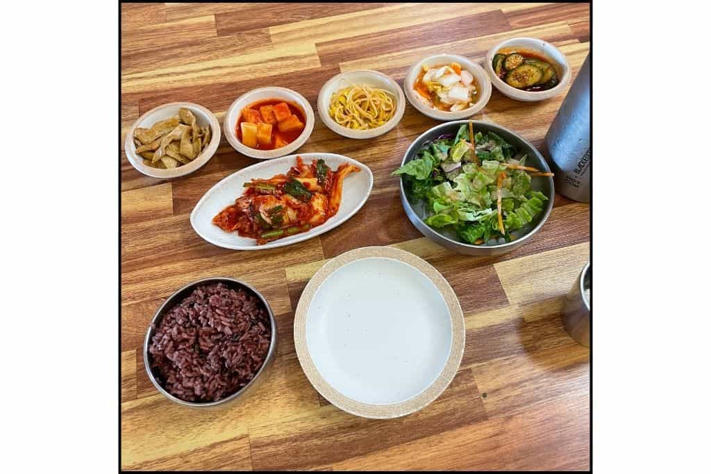 A few different banchan, side dishes. 