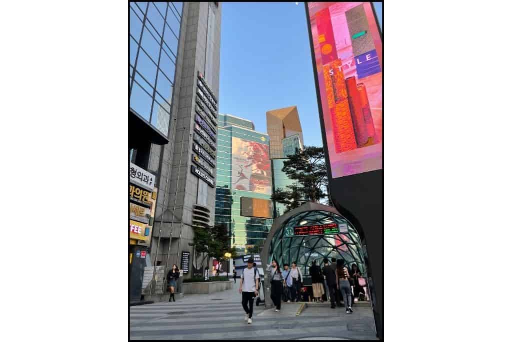 The exit from Gangnam station in Seoul