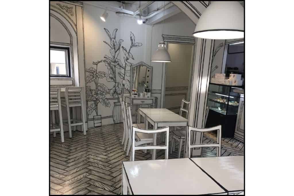 Seating in a 2D cafe in Seoul
