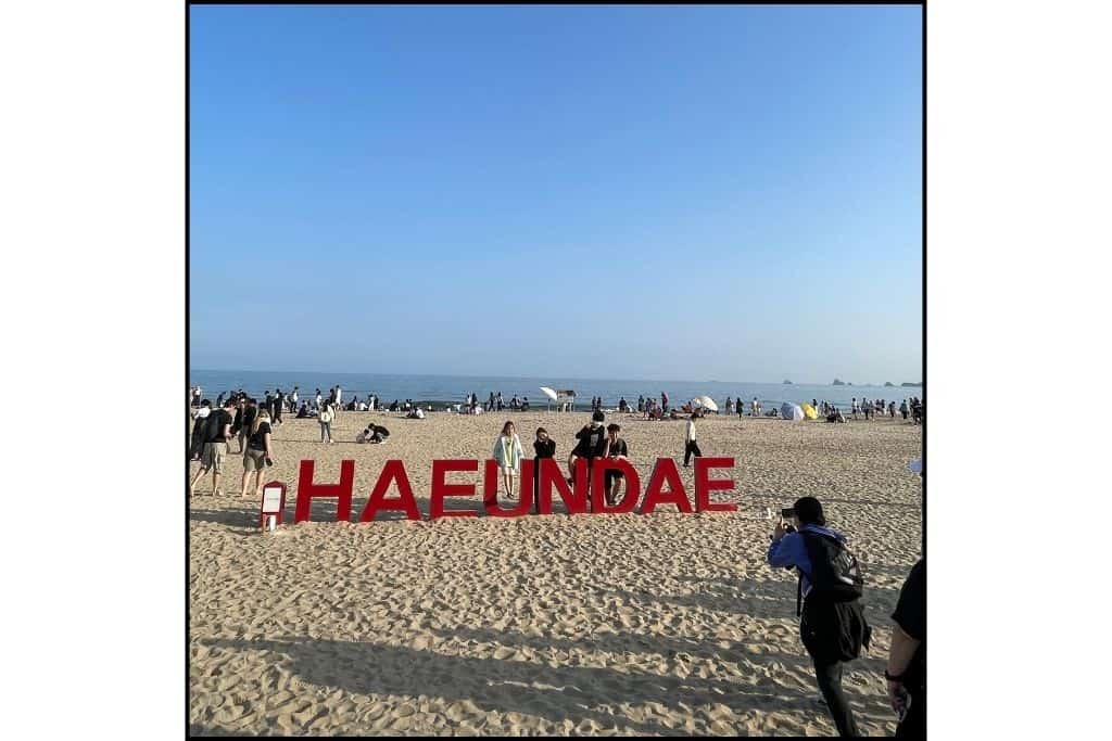 A red sign for Haeundae beach in Busan, great place for taking selfies