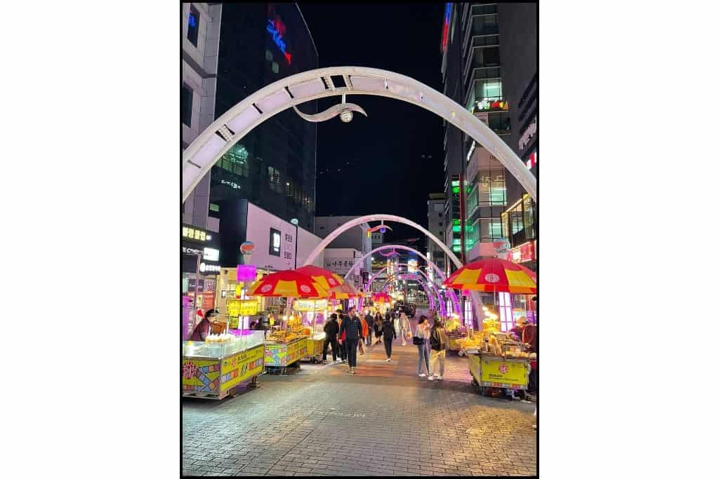 A nighttime view of BIFF Square in Busan