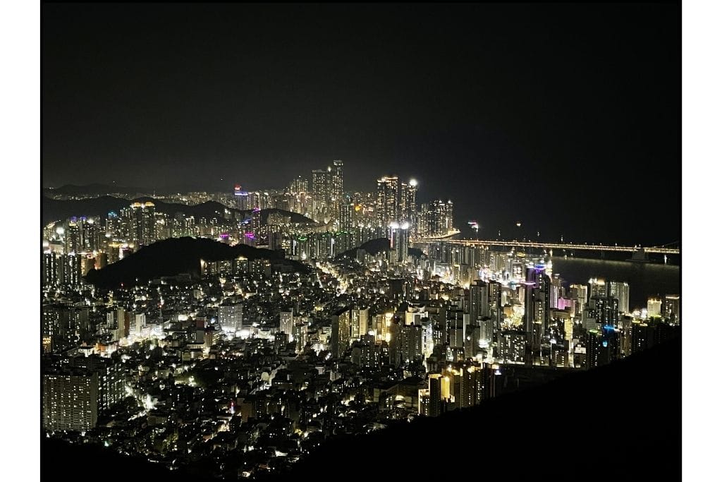 Nighttime view from an overlook of East Busan