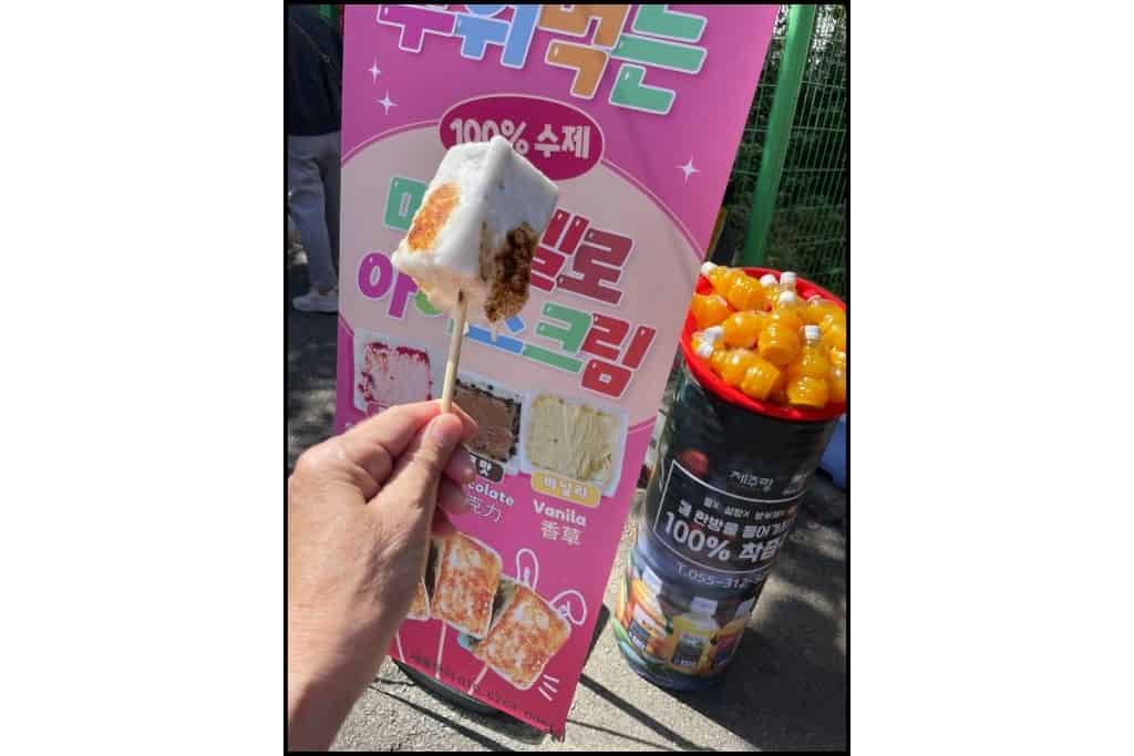A torched Korean marshmallow ice cream treat.