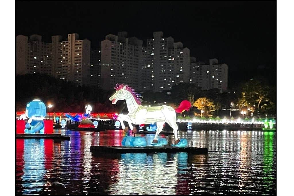 A horse shaped lantern on the river in Jinju for the Lantern festival, a must-see thing to do