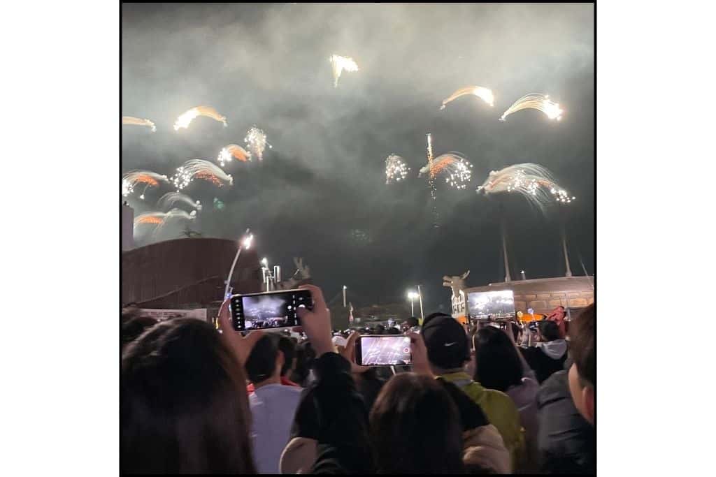 A firework in the crowded Yi Sun Sin square during the festival
