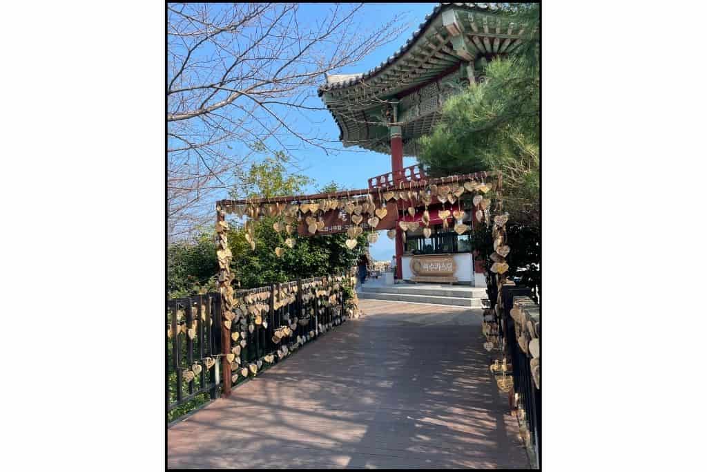 Jeongja pavilion at Jasan Park, a traditional Korean structure offering an amazing view of the sea.