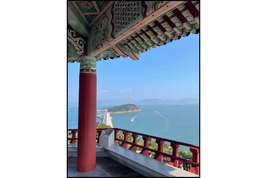 Jeongja pavilion at Jasan Park, a traditional Korean structure offering amazing views of the sea.