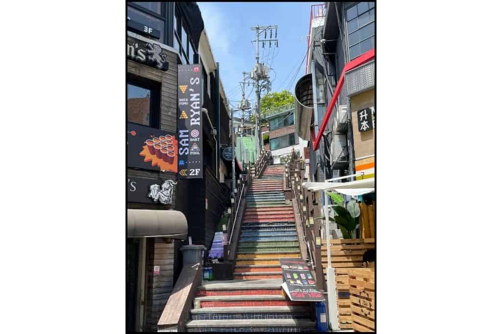 Rainbow-colored stirs in the area known as Itaewon