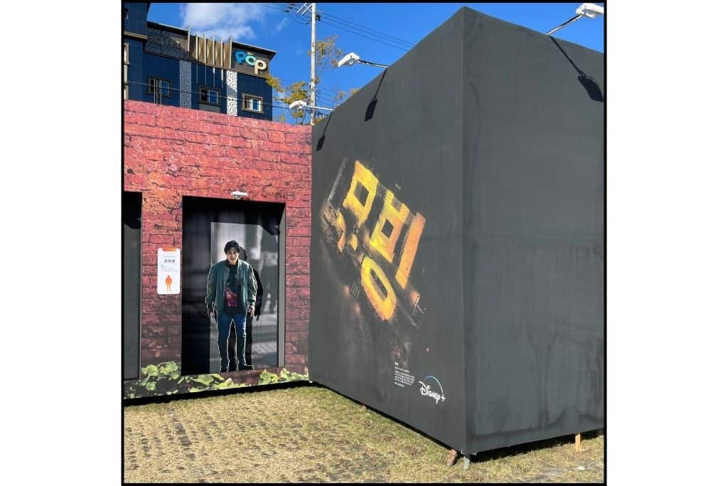 A Display that resembles a building with an actor for the Korean Drama festival, a fun activity in Jinju