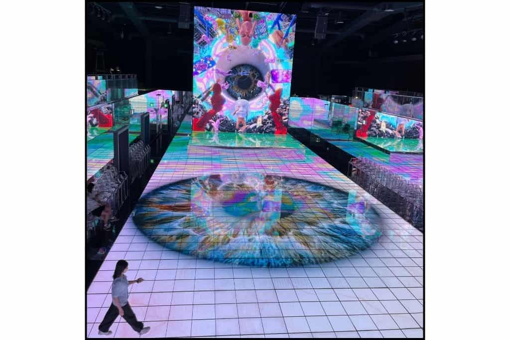 A digital art installation  of a giant eye ball at Museum 1 in Busan