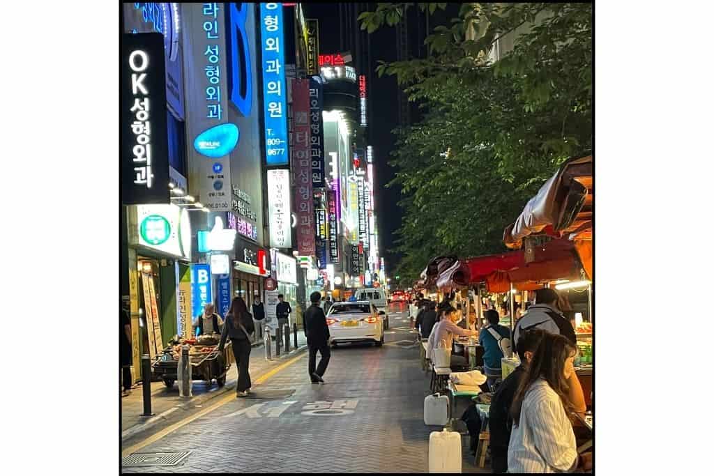 Nighttime view of Food Alley in Seomyeon in Busan