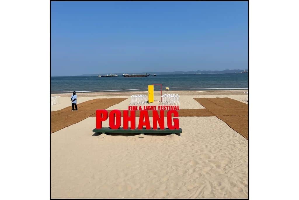 The red sign for Pohang at Yeongildae beach, a thing to do in Pohang