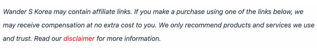 Wander S Korea may contain affiliate links. If you make a purchase using one of the links below, we may receive compensation at no extra cost to you. We only recommend products and services we use and trust. Read our disclaimer for more information.