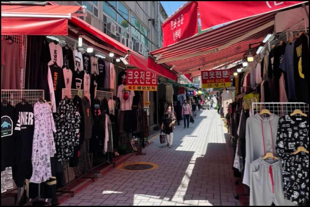 A street market for clothing in South Korea