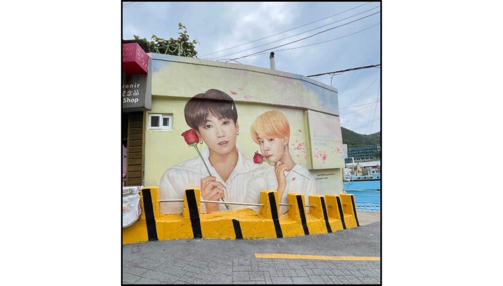 A colorful mural of BTS's member Jimin and Jungkook in Gamcheon Cultural Village in Busan S Korea